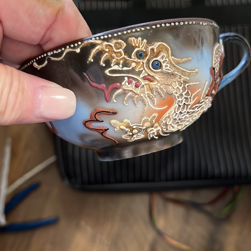 Dragonware matching teacup and saucer luster inside cup vintage Japan